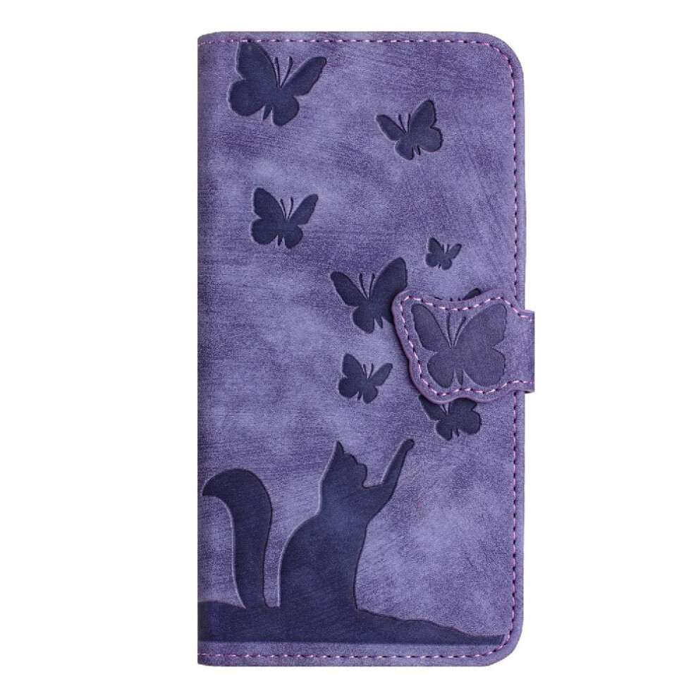 (Purple) Case For Samsung Galaxy A24 4G Wallet Case Card Pocket Holder Cover Embossed Butterfly Cat Flip Folio Purple 764762592462