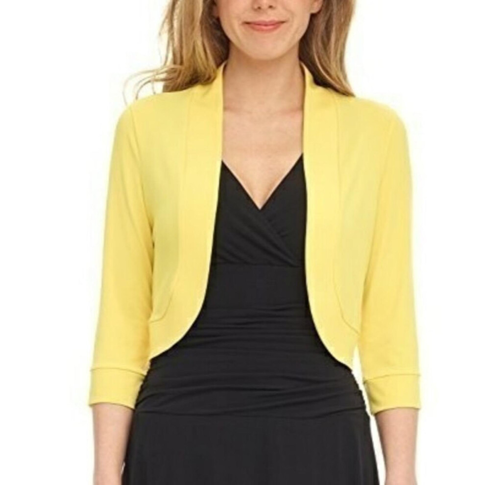 (Yellow, M) Women's 3/4 Sleeve Cardigan Classic Open Front Short Shrug Bolero Cropped Jackets Summer Clothes