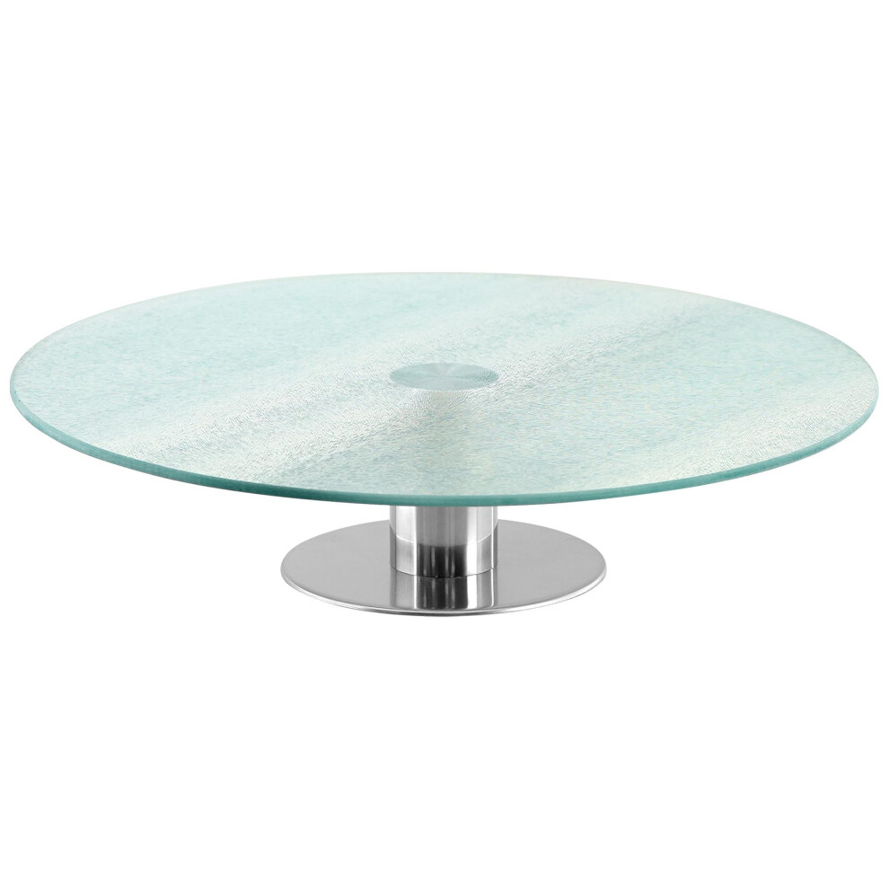 GEEZY Glass Cake Stand Large Rotating Plate Round Display Tray Stainless Steel 30cm