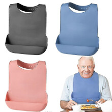 Silicone Adult Bib Waterproof Clothing Protector Reusable Apron Mealtime Crumb Catcher1pc,blue)