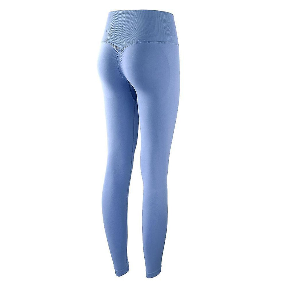 (Ice Blue, L) Women's Seamless Leggings Tummy Control Peach Butt Lift High Waist Yoga Fitness Pilates Tights Sports Activewear Stretchy