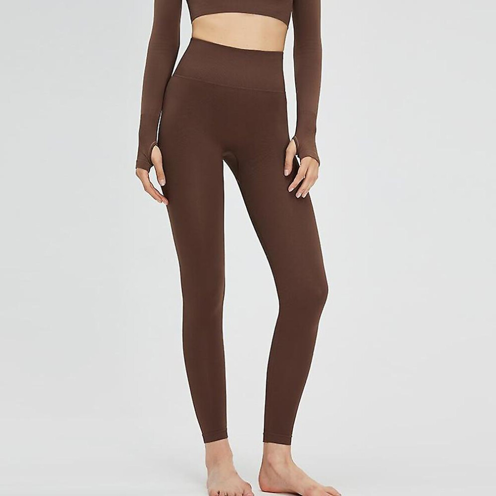 (dark brown, M) Women's Seamless Leggings Tummy Control Peach Butt Lift High Waist Yoga Fitness Pilates Tights Sports Activewear Stretchy