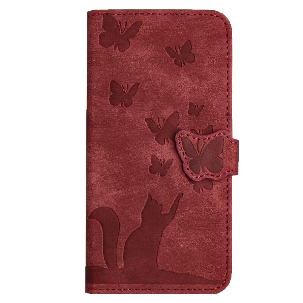 (Red) Case For Google Pixel 7A Card Pocket Embossed Butterfly Cat Holder Cover Wallet Case Flip Folio Red 764762593568