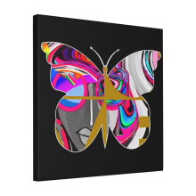 Canvas Print Only Butterfly Retro Girl - Olive Black Wall Art Poster Room Decor 18x18 inch No Frame