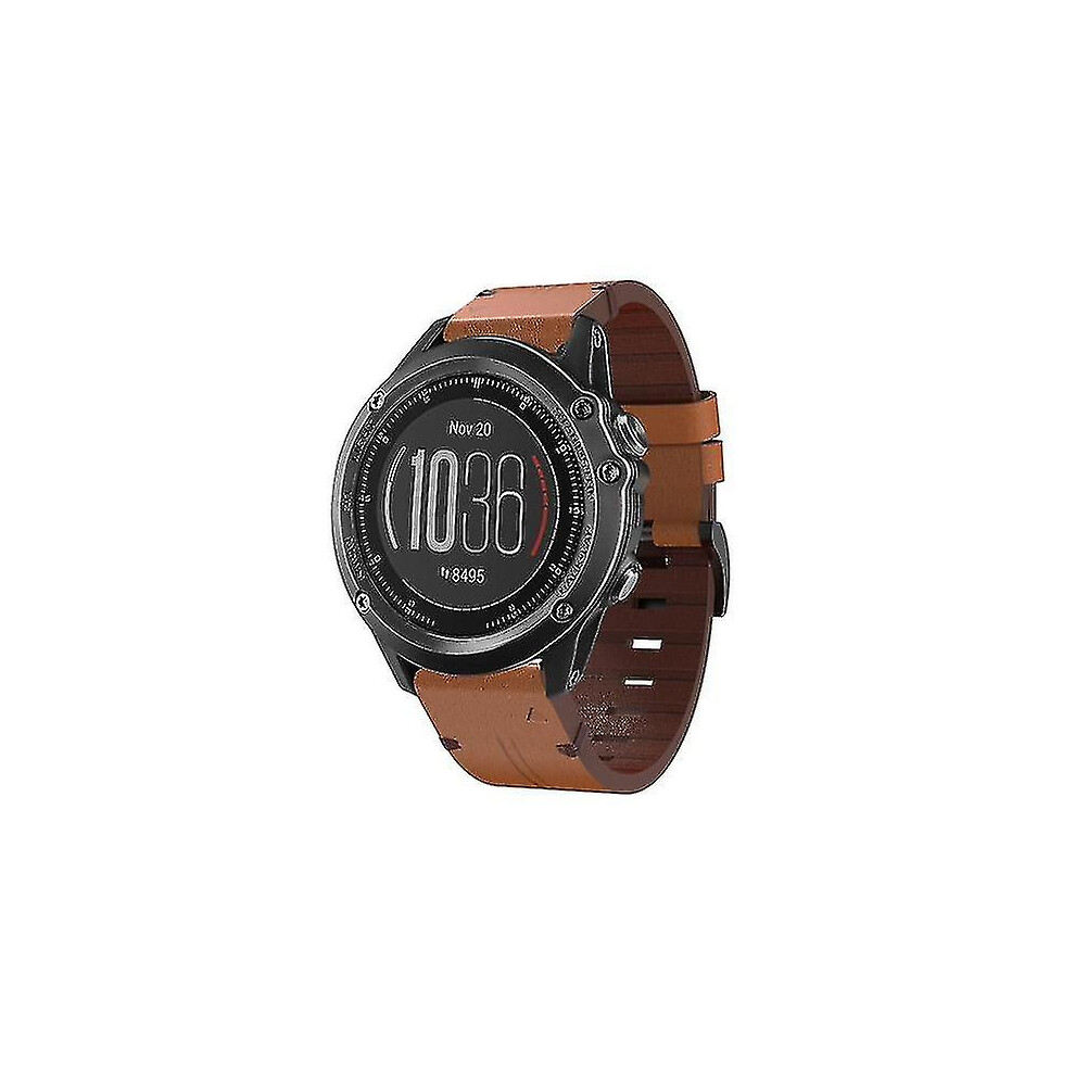 (Brown) For Garmin Fenix 3 Hr 26Mm Leather Steel Buckle Watch Band Brown 8238749408418