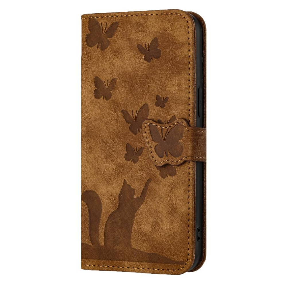 (Brown) Case For Google Pixel 6A Card Pocket Flip Folio Embossed Butterfly Cat Holder Cover Wallet Case Brown 764762594480