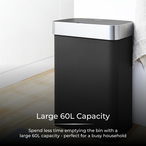 Tower Tower T938020BLTower T938020BLK Compact Sensor Bin, Large 60L, Hands Free Opening, Automatic Close, Retaining Ring, BlackK - 60L Compact Sensor Bin 2