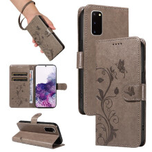 (Gray ) Case For Samsung Galaxy S20 Wallet Phone Case Embossed Butterfly With Hand Strap And Card Slot High Quality Leather