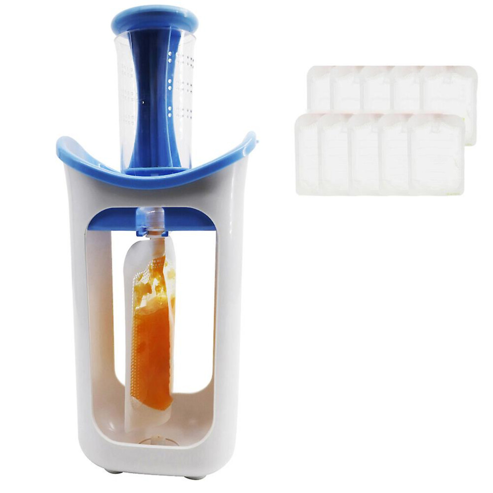 Fruit Food Squeezing Station Baby Fruit Juice Food Maker With 10 Pouches Puree Squeezer Juice Dispenser Baby Food Squeezer Blue/Red