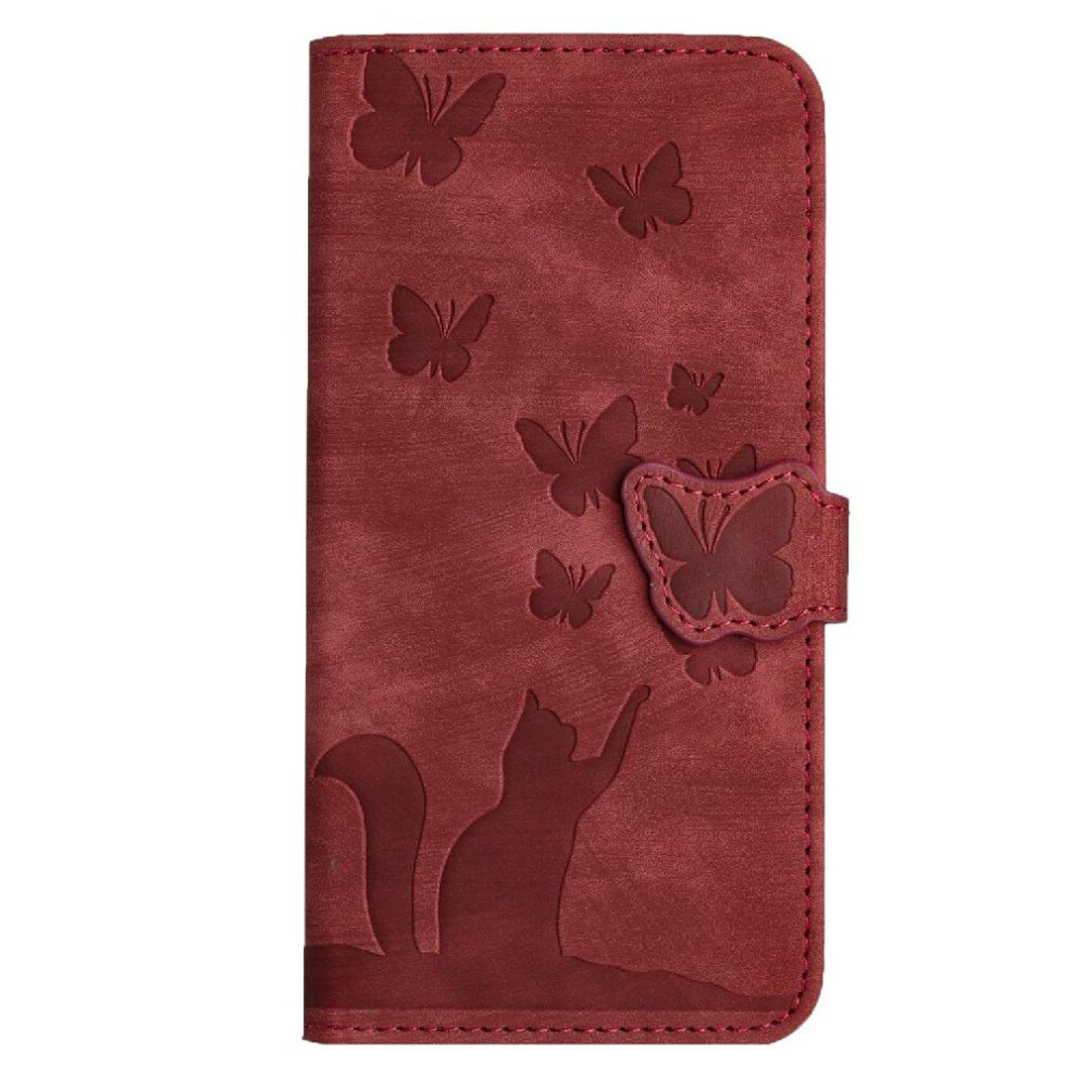 (Red) Case For Google Pixel 8A Holder Cover Card Pocket Wallet Case Flip Folio Embossed Butterfly Cat Red 764762594732