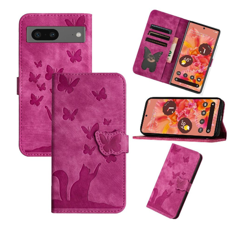 (Pink) Case For Google Pixel 8A Holder Cover Card Pocket Wallet Case Flip Folio Embossed Butterfly Cat Pink 764762594749