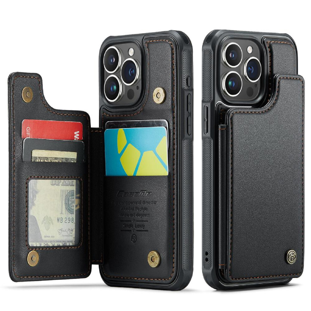 (Black) Caseme Wallet Case For Iphone 15 Pro Slim Shockproof Case Card Holder Kickstand Rfid Blocking Pu Leather Black 764762594954