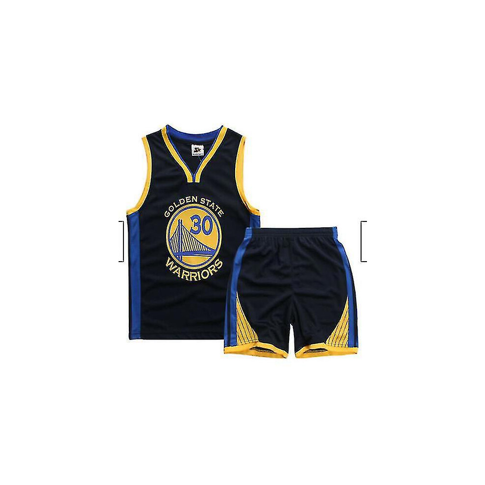 (Black Golden State Warriors 30, XXL 13 to 14 Years) Kids Boys Basketball Kit Suit Training Sport Vest Shirt Shorts Set Tracksuit