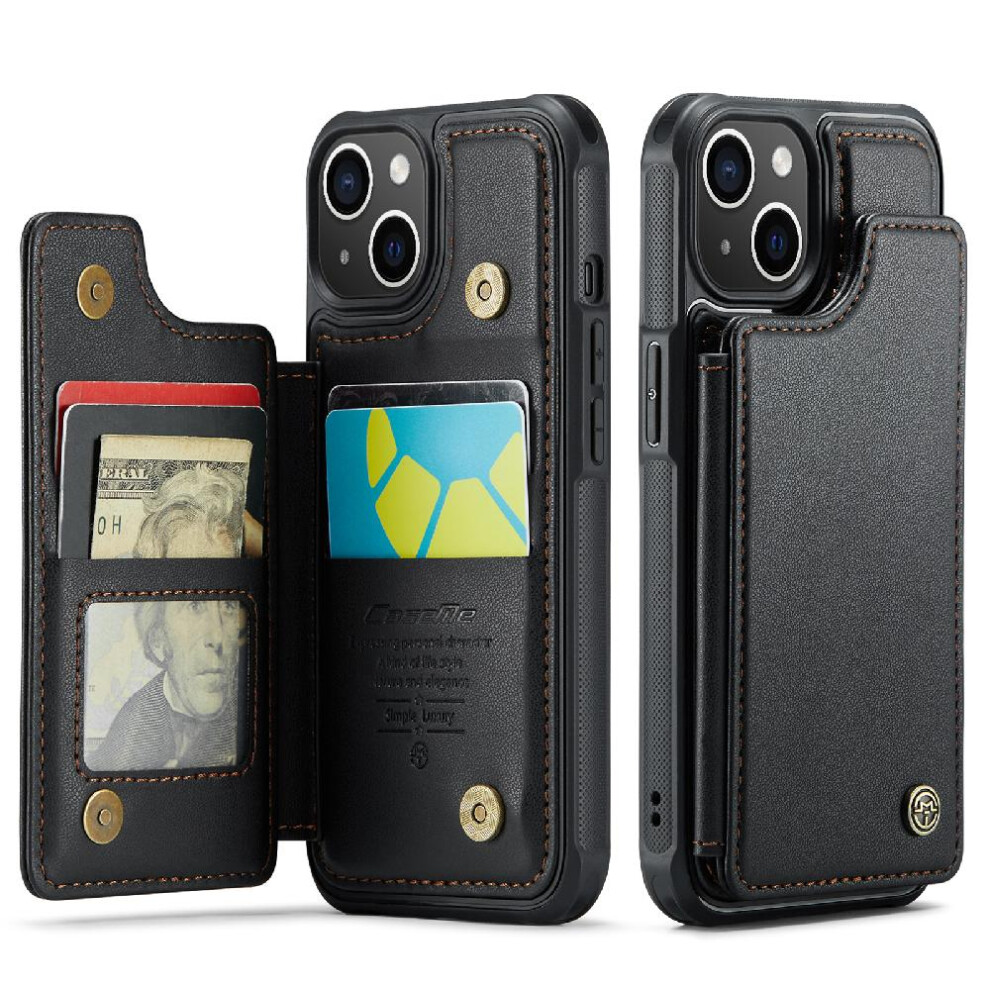 (Black) Caseme Wallet Case For Iphone 15 Rfid Blocking Pu Leather Slim Shockproof Case Kickstand Card Holder Black 764762595050