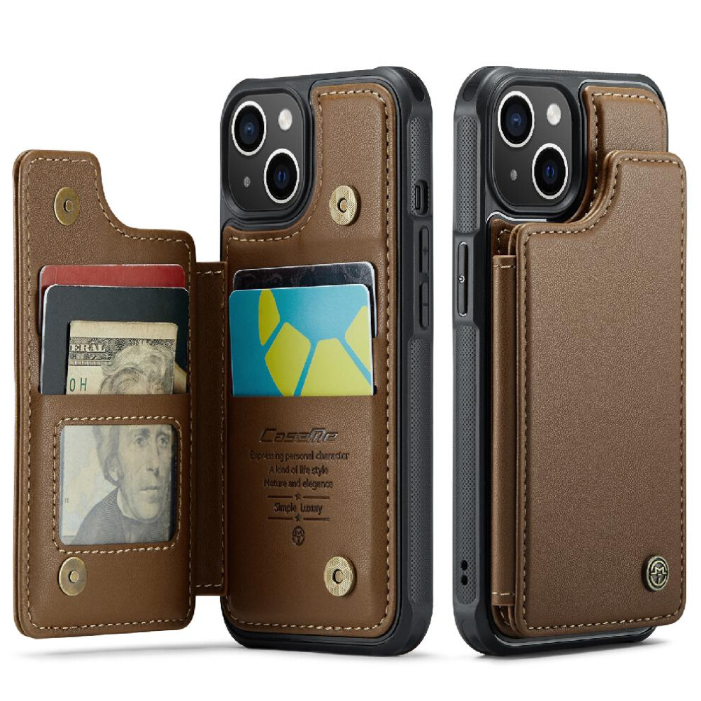 (Brown) Caseme Wallet Case For Iphone 15 Rfid Blocking Pu Leather Slim Shockproof Case Kickstand Card Holder Brown 764762595029