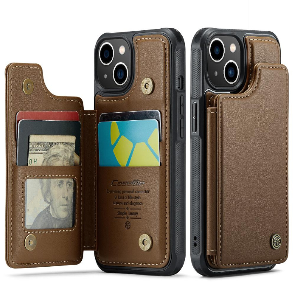 (Brown) Caseme Wallet Case For Iphone 14 Kickstand Slim Shockproof Case Rfid Blocking Card Holder Pu Leather Brown 764762595210