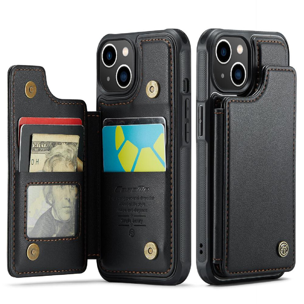 (Black) Caseme Wallet Case For Iphone 14 Kickstand Slim Shockproof Case Rfid Blocking Card Holder Pu Leather Black 764762595258
