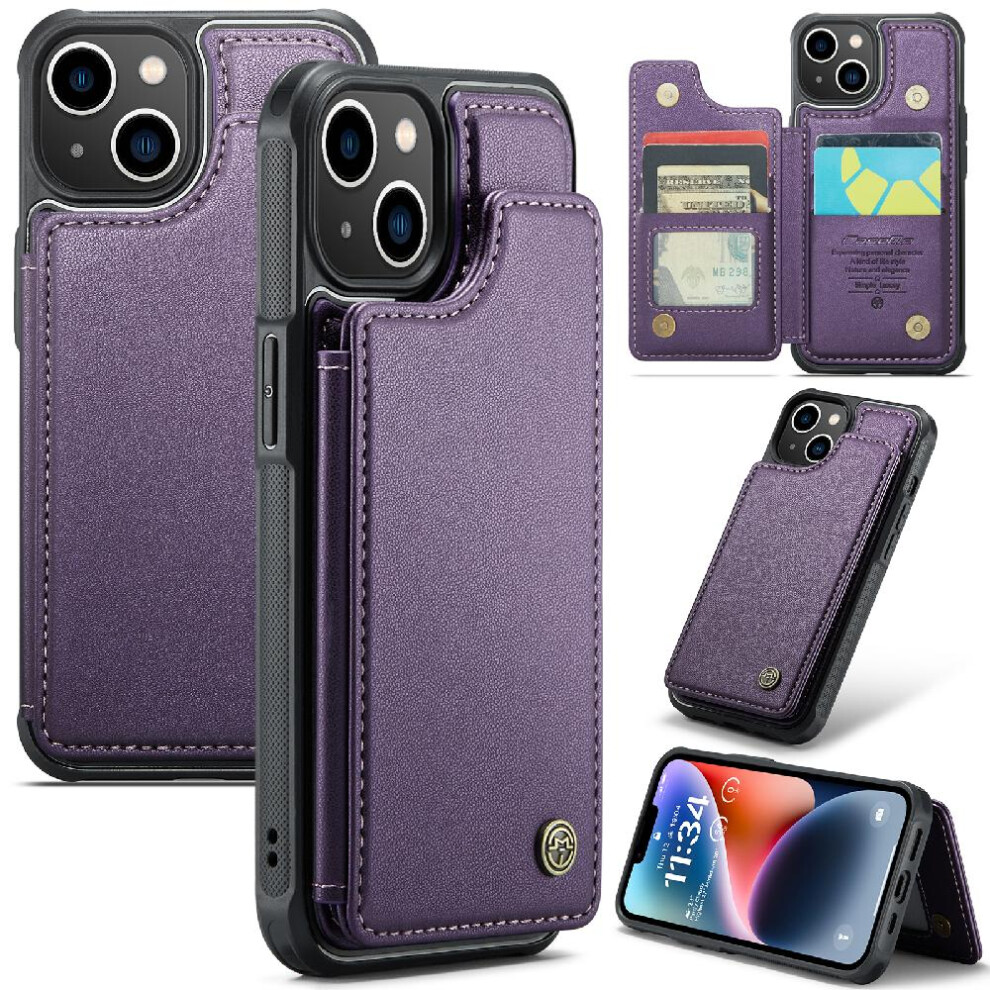 (Purple) Caseme Wallet Case For Iphone 14 Kickstand Slim Shockproof Case Rfid Blocking Card Holder Pu Leather Purple 764762595234