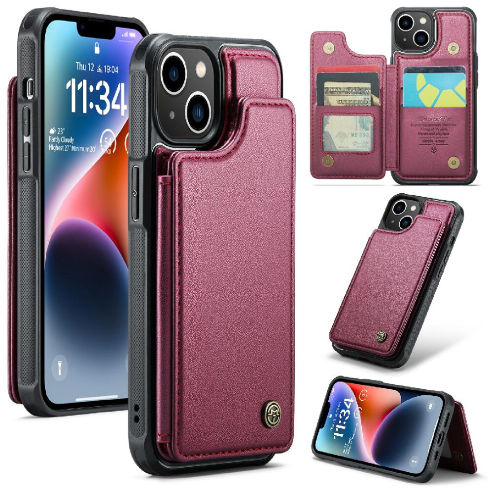 (Red) Caseme Wallet Case For Iphone 14 Kickstand Slim Shockproof Case Rfid Blocking Card Holder Pu Leather Red 764762595227