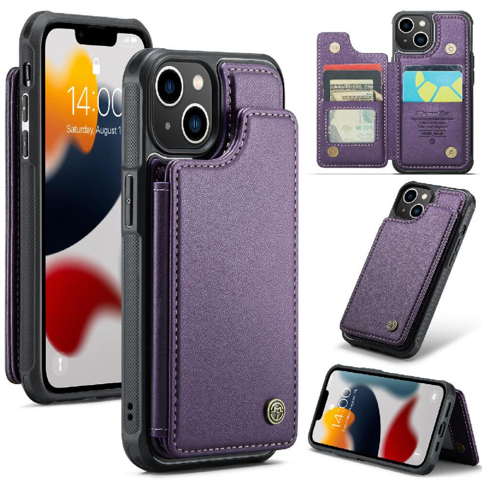 (Purple) Caseme Wallet Case For Iphone 13 Pu Leather Rfid Blocking Slim Shockproof Case Kickstand Card Holder Purple 764762595388