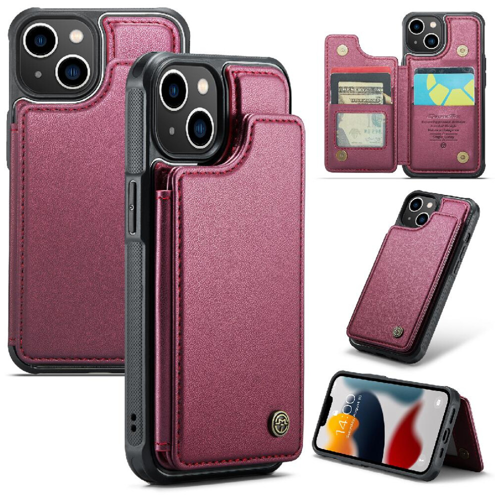 (Red) Caseme Wallet Case For Iphone 13 Pu Leather Rfid Blocking Slim Shockproof Case Kickstand Card Holder Red 764762595371