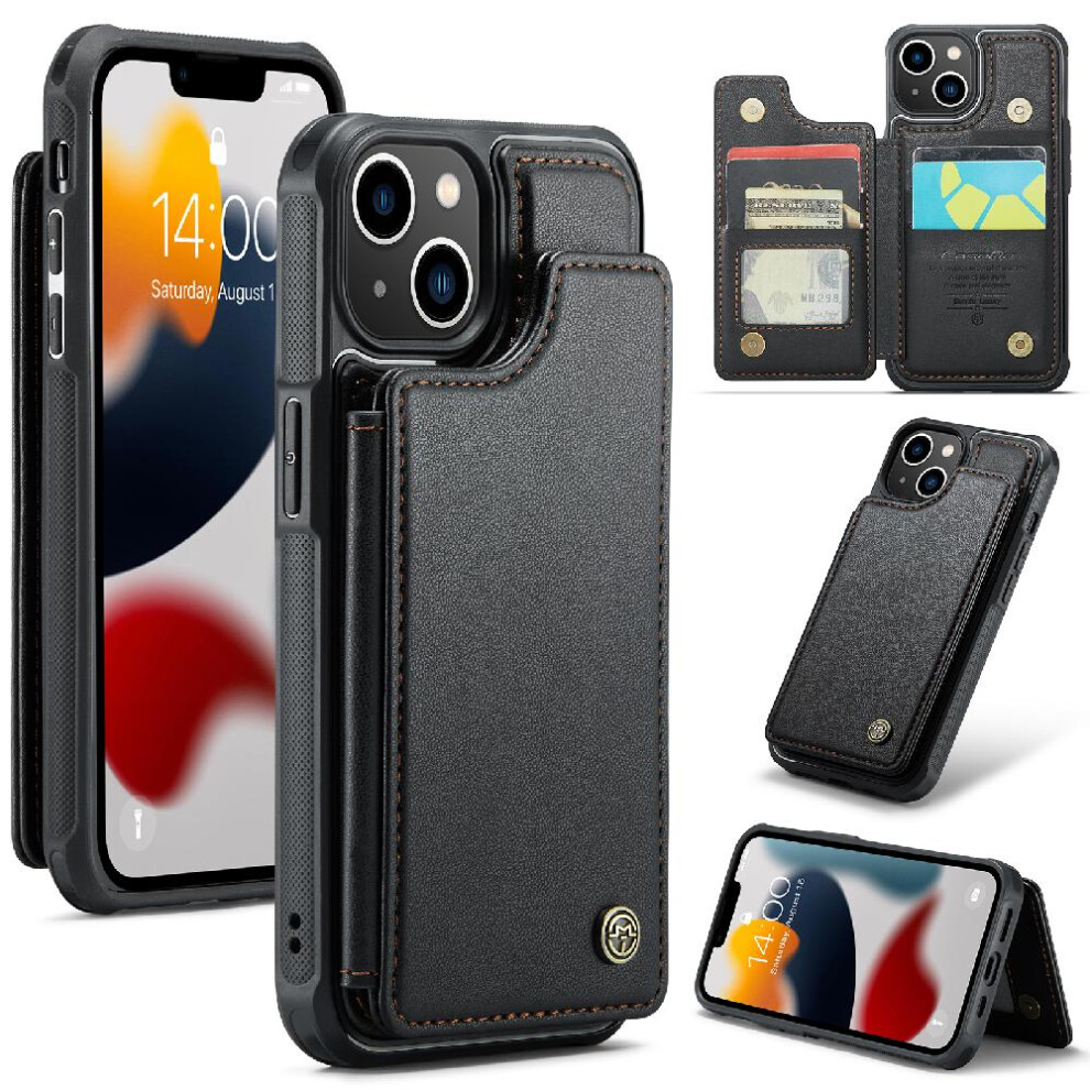 (Black) Caseme Wallet Case For Iphone 13 Pu Leather Rfid Blocking Slim Shockproof Case Kickstand Card Holder Black 764762595401