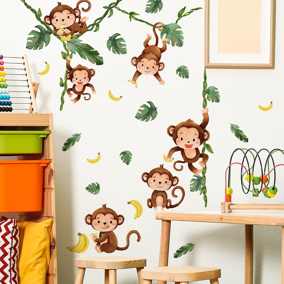 Green Jungle Animal Vine Wall Decal Monkey Wall Decal Monkey On Vine Wall Decor Nursery Kids Room Living Room