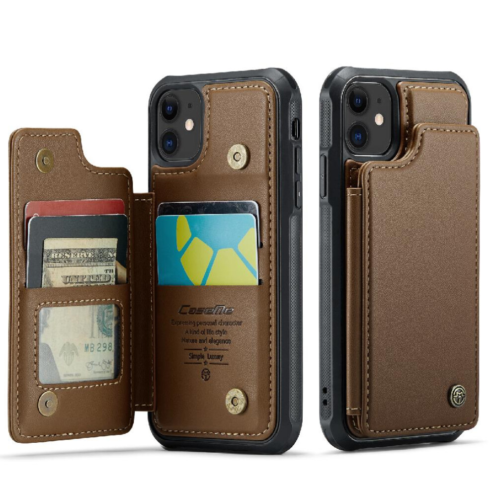 (Brown) Caseme Wallet Case For Iphone 11 Rfid Blocking Kickstand Pu Leather Card Holder Slim Shockproof Case Brown 764762595616