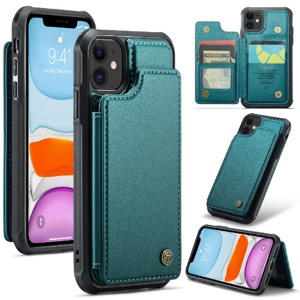 (Green) Caseme Wallet Case For Iphone 11 Rfid Blocking Kickstand Pu Leather Card Holder Slim Shockproof Case Green 764762595647