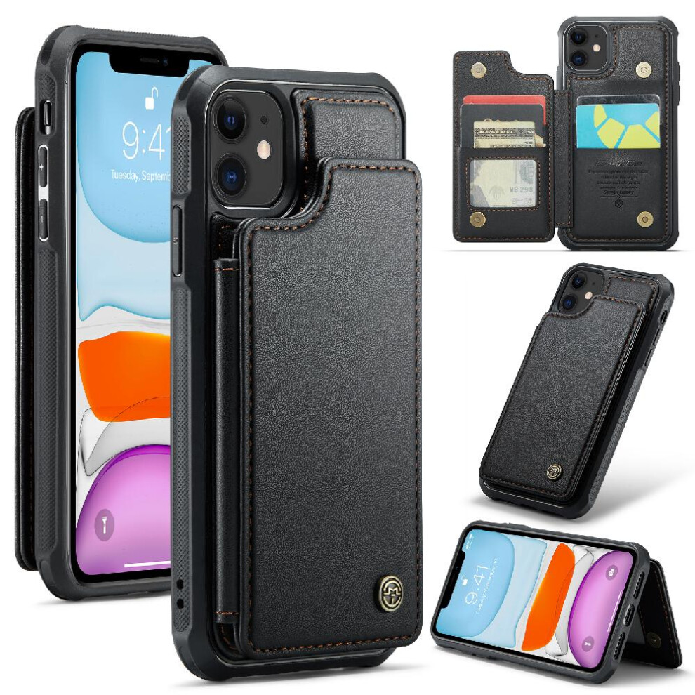 (Black) Caseme Wallet Case For Iphone 11 Rfid Blocking Kickstand Pu Leather Card Holder Slim Shockproof Case Black 764762595654