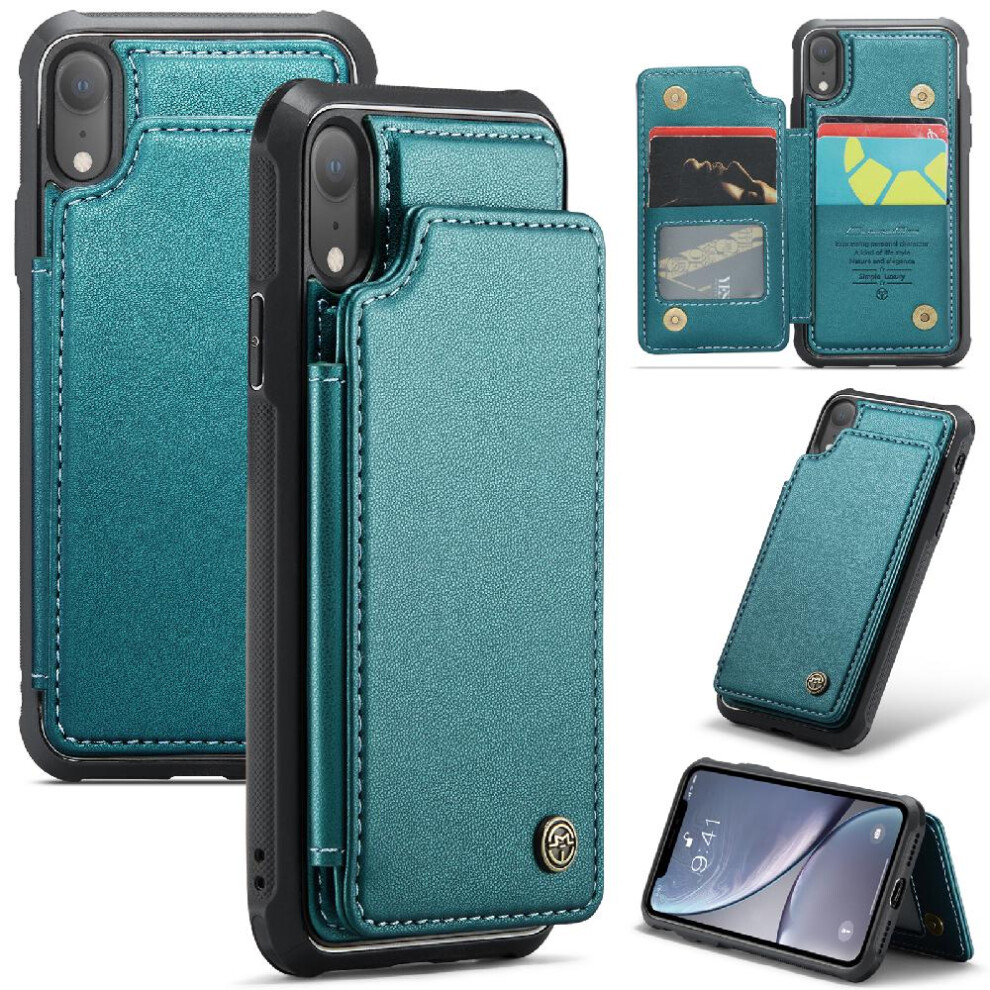(Green) Caseme Wallet Case For Iphone Xr Kickstand Pu Leather Slim Shockproof Case Rfid Blocking Card Holder Green 764762595746