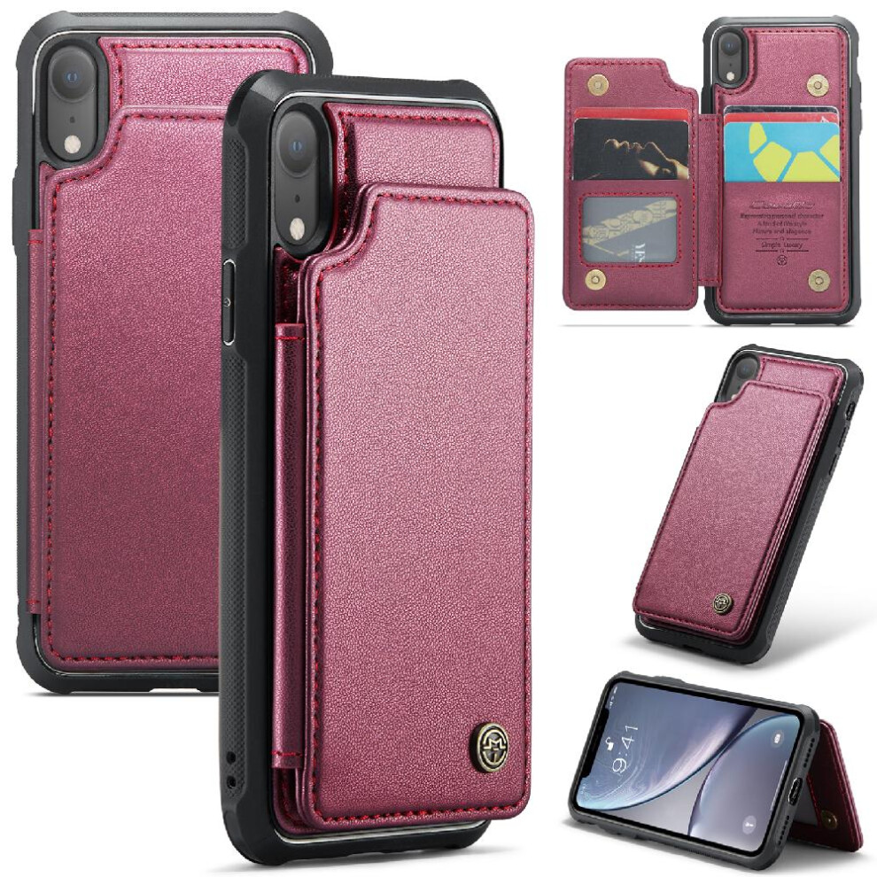 (Red) Caseme Wallet Case For Iphone Xr Kickstand Pu Leather Slim Shockproof Case Rfid Blocking Card Holder Red 764762595722