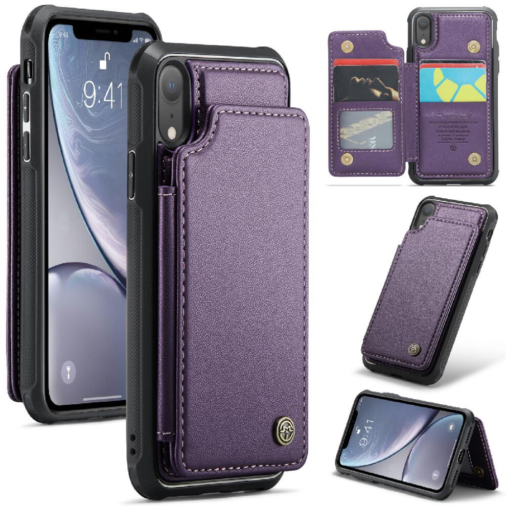 (Purple) Caseme Wallet Case For Iphone Xr Kickstand Pu Leather Slim Shockproof Case Rfid Blocking Card Holder Purple 764762595739