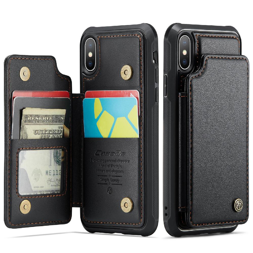 (Black) Caseme Wallet Case For Iphone X/Xs Slim Shockproof Case Card Holder Pu Leather Rfid Blocking Kickstand Black 764762595807