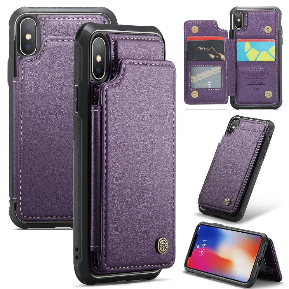 (Purple) Caseme Wallet Case For Iphone X/Xs Slim Shockproof Case Card Holder Pu Leather Rfid Blocking Kickstand Purple 764762595784