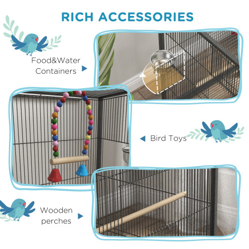 PawHut PawHut Bird Cage with Rolling Stand for Small Birds - Grey 2