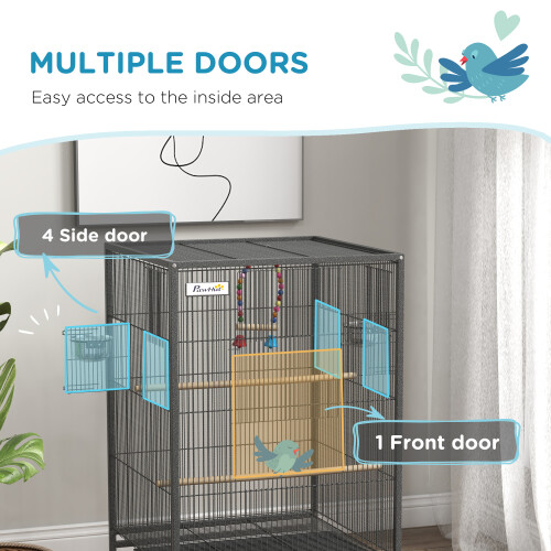 PawHut PawHut Bird Cage with Rolling Stand for Small Birds - Grey 1