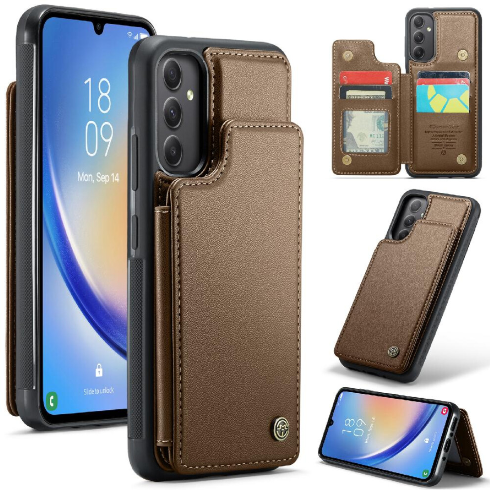(Brown) Caseme Wallet Case For Samsung Galaxy A34 5G Slim Shockproof Case Kickstand Pu Leather Card Holder Rfid Blocking Brown 764762596316