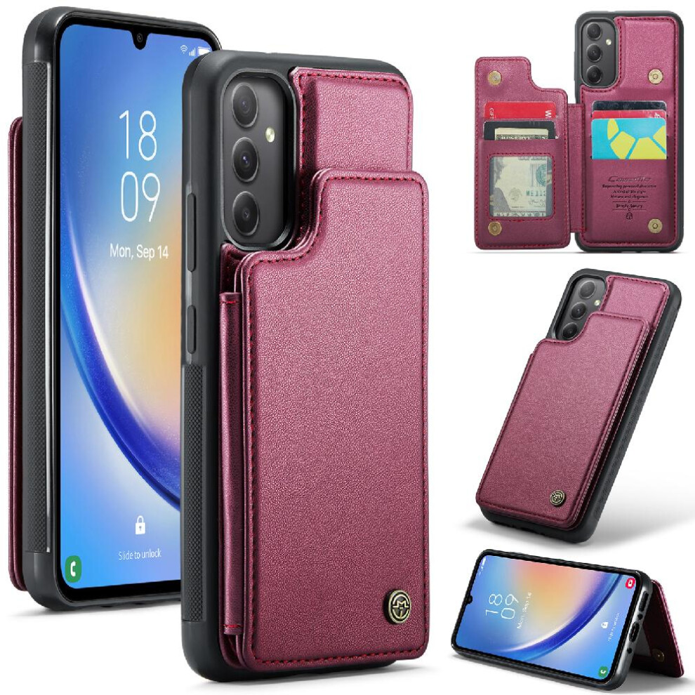 (Red) Caseme Wallet Case For Samsung Galaxy A34 5G Slim Shockproof Case Kickstand Pu Leather Card Holder Rfid Blocking Red 764762596323