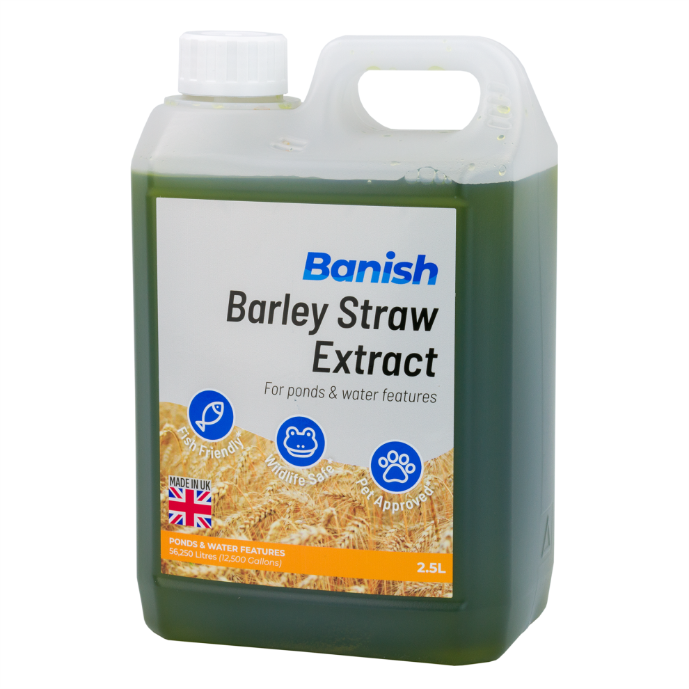 (2.5L Barley Straw Extract) Banish Barley Straw Extract Pond Water Treatment Natural Algae Weed Remover Clear Greenwater Blanketweed Biological Wildli