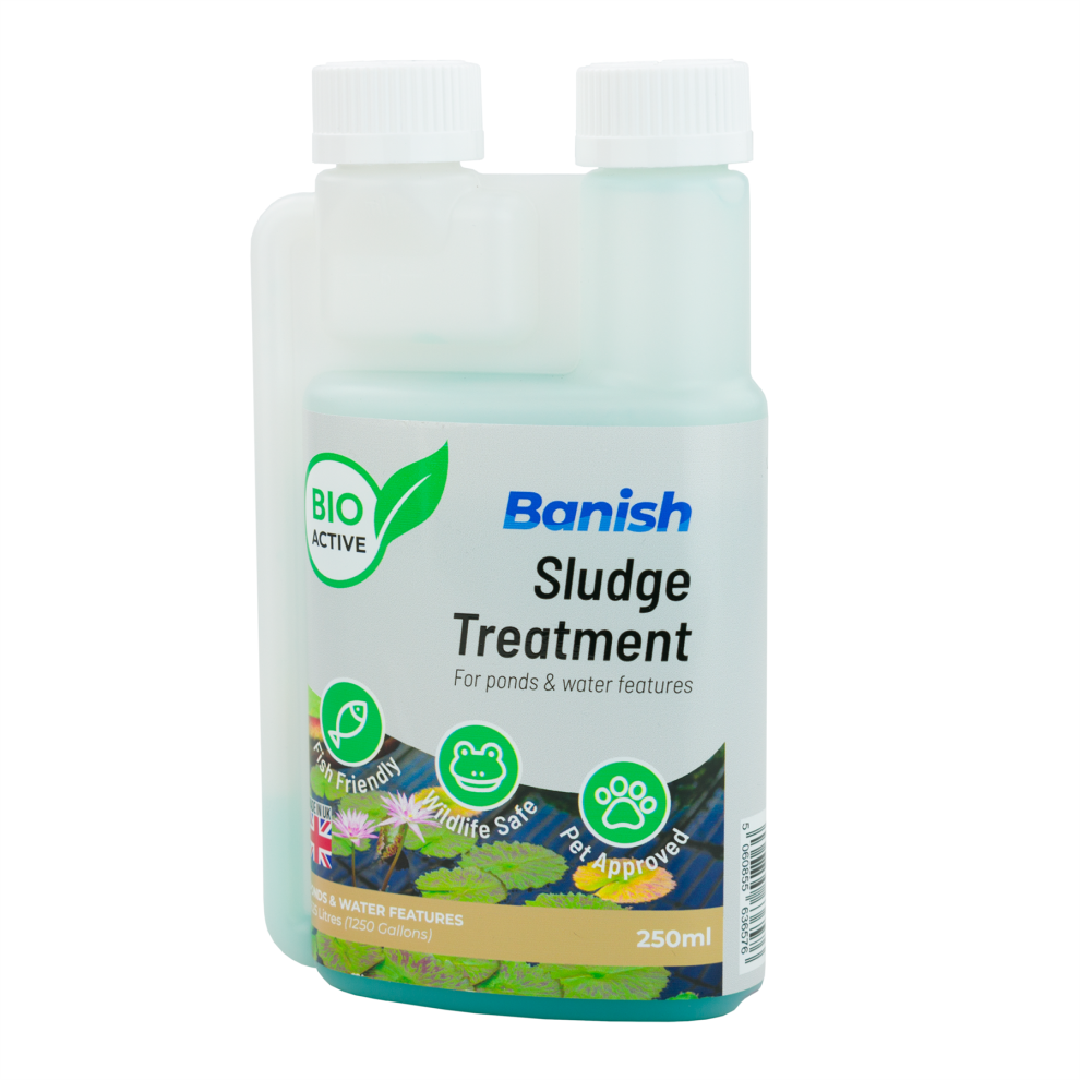 (250ml Bio Sludge Treatment) Banish BioActive Sludge Remover Pond Water Treatment Natural Silt Clear Fish Filter Wildlife Pet Safe Pisces