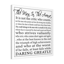 Canvas Print Only The Man In The Arena - Daring Greatly Speech By Theodore Roosevelt Wall Art Poster Room Decor 18x18 inch No Frame