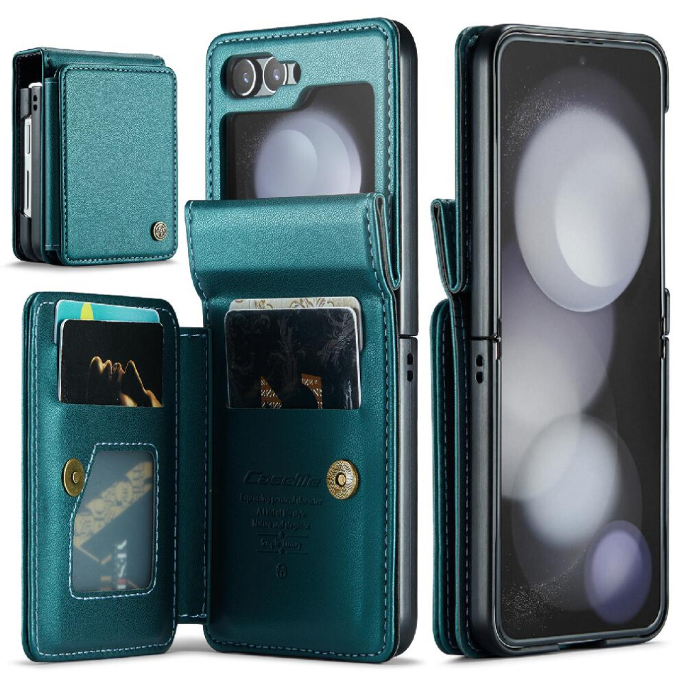 (Green) Caseme Wallet Case For Samsung Galaxy Z Flip 5 5G Pu Leather Card Holder Rfid Blocking Slim Shockproof Case Kickstand Green 764762597498
