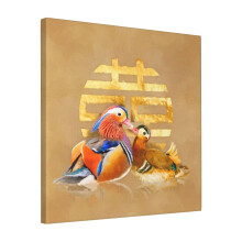 Canvas Print Only Mandarin Ducks And Double Happiness Symbol Wall Art Poster Room Decor 18x18 inch No Frame