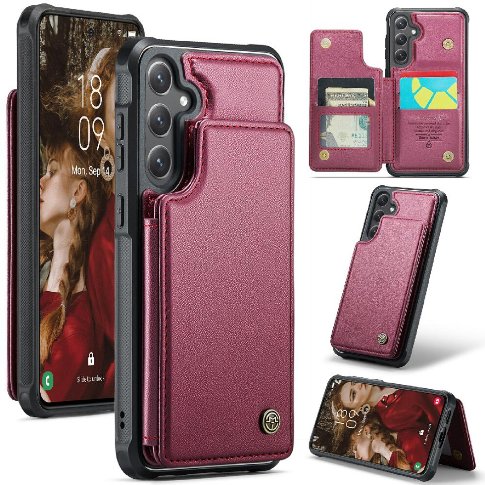 (Red) Caseme Wallet Case For Samsung Galaxy S24 Rfid Blocking Slim Shockproof Case Kickstand Pu Leather Card Holder Red 764762598020