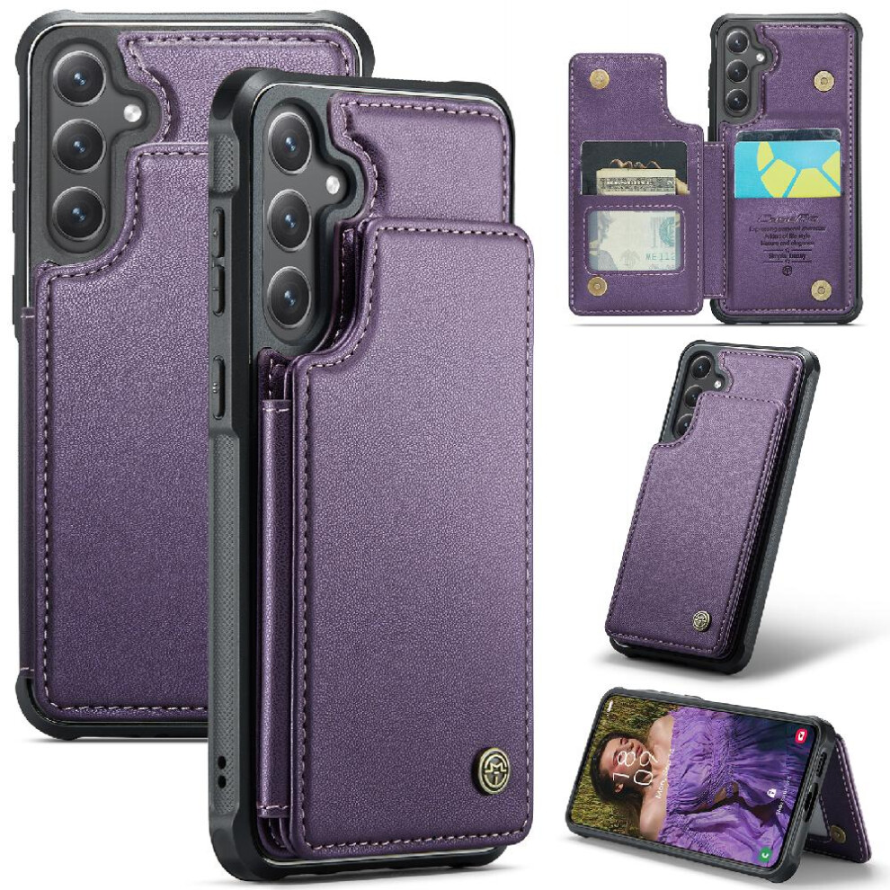 (Purple) Caseme Wallet Case For Samsung Galaxy S24 Rfid Blocking Slim Shockproof Case Kickstand Pu Leather Card Holder Purple 764762598037