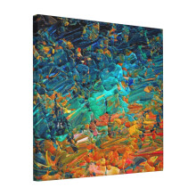 Canvas Print Only ETERNAL TIDE 2 Bold Rainbow Colorful Deep BlueTurquoise Aqua Orange Yellow Ombre Waves Wall Art Decor 18x18 inch No Frame