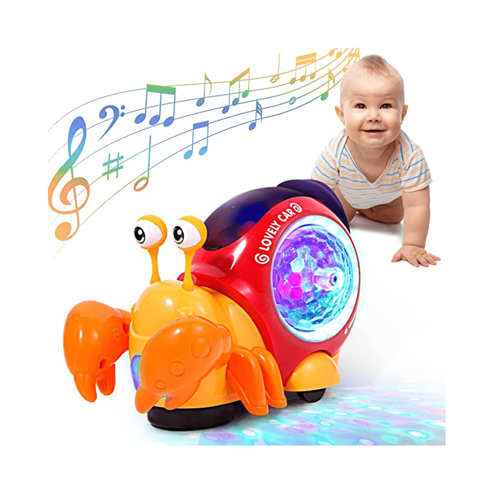 (Orange Crab) Musical Light Up Crawling Snail Toy Early Learning Educational Toy with Interactive Features