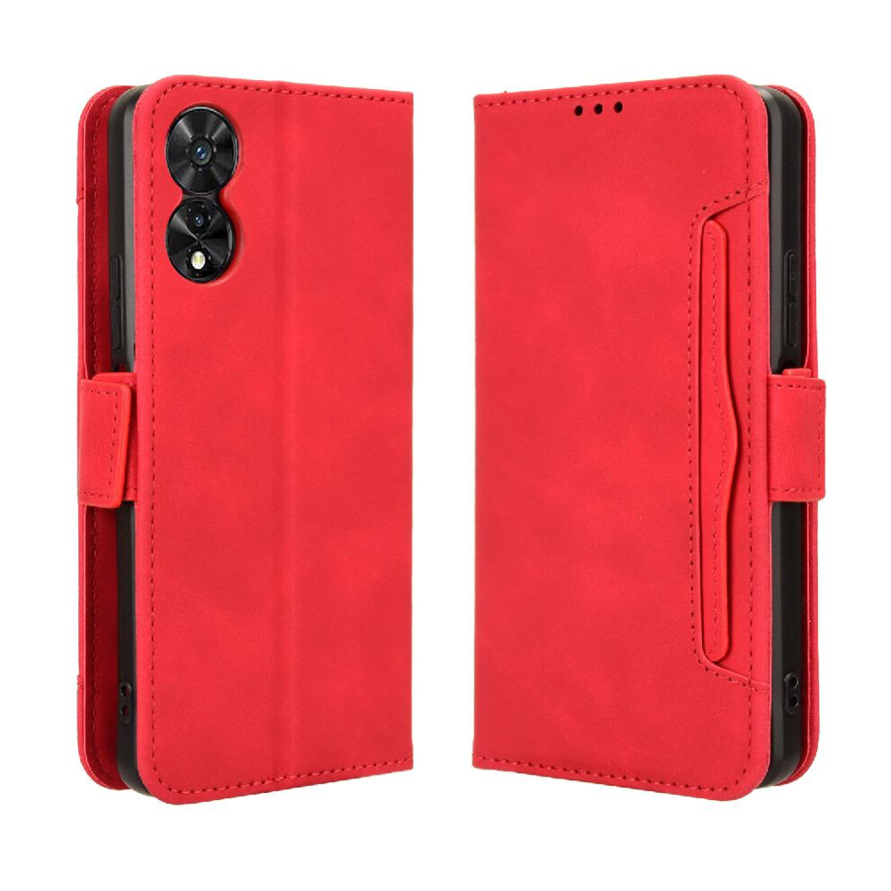 (Red) Case For TCL 505 4G Leather Wallet Cover Adjustable Detachable Card Holder Magnetic Closure