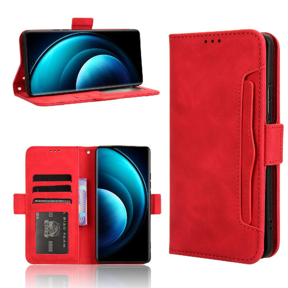 (Red) Case For Vivo X100 5G Adjustable Detachable Card Holder Magnetic Closure Leather Wallet Cover Red 764762599188
